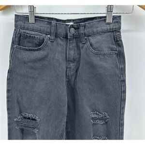 RSQ 90's Jeans Girls 10 Black Denim Cotton Distressed Ripped High Rise Tapered